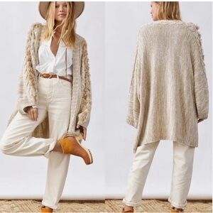 Anthropologie Braided Fringe Sleeve Oversized Cardigan Womens One Size